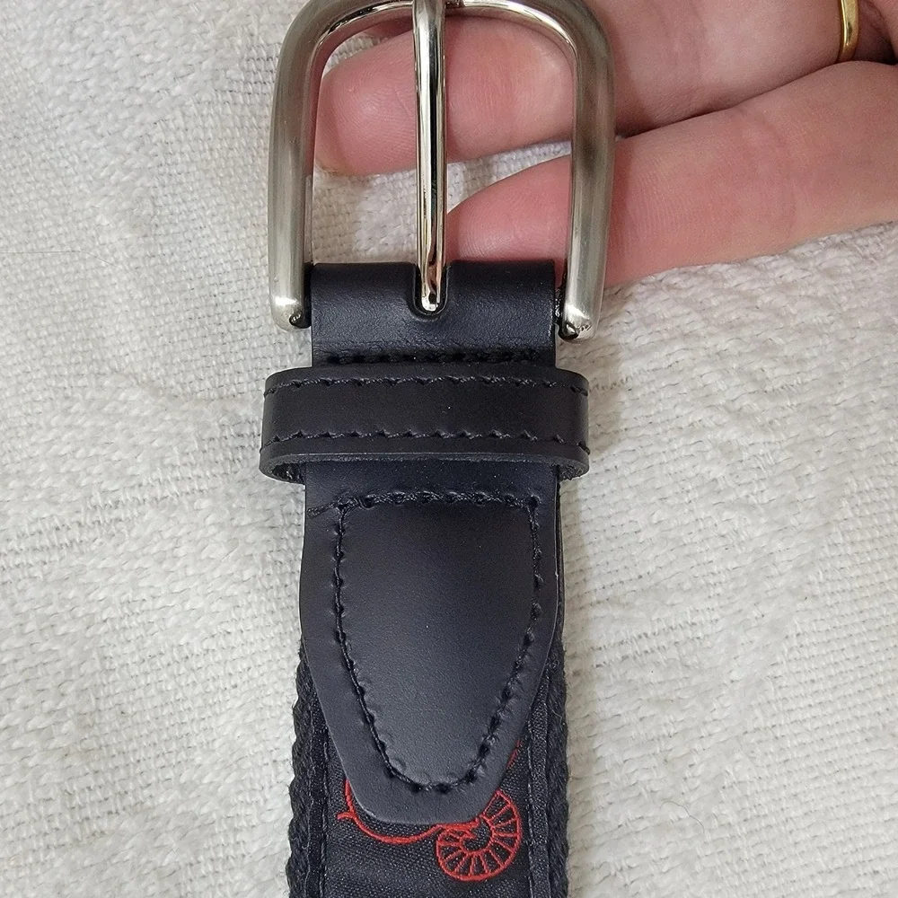 YRI Mens Belt Black Canvas Red Ram Design Solid Brass Buckle Made in USA‎ 38/95